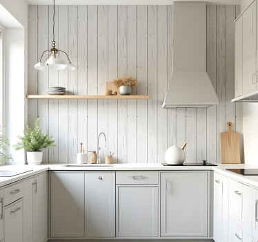 Papel tapiz cocina paneles de madera gris claro - TenVinilo