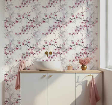 Blush cherry blossom wall covering bathroom wallpaper - TenStickers