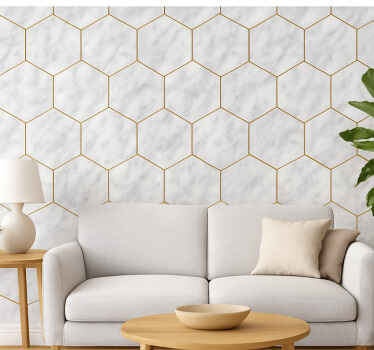 Papel tapiz para sala baldosas de mármol hexagonales - TenVinilo