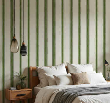 Geometric wallpaper vertical lines in moss green - TenStickers