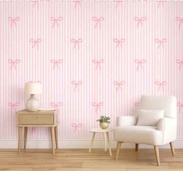 Kids wallpaper pink stripes and bows - TenStickers