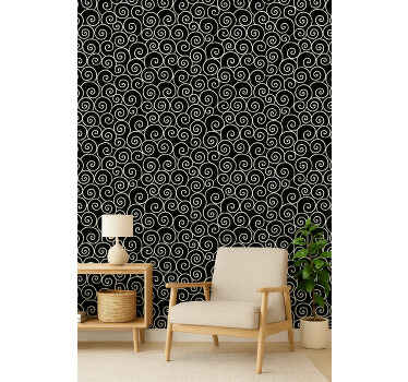 Wallpaper geometric black and white waves - TenStickers