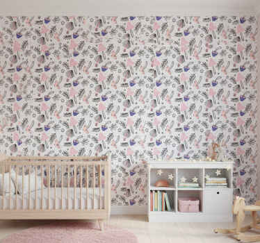 Nature wallpaper with classic mushrooms and flowers - TenStickers