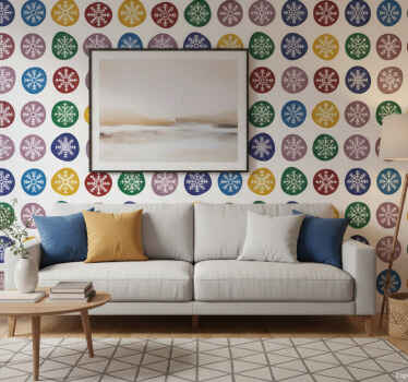 Papel tapiz navidad copos de nieve coloridos - TenVinilo