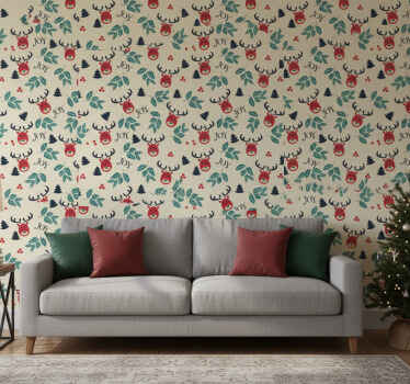 Papel tapiz navidad alegría y renos - TenVinilo