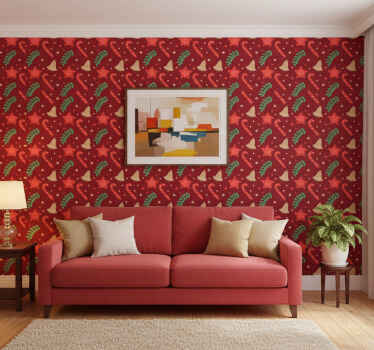 Papel tapiz navidad patrón de caramelos navideños - TenVinilo