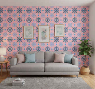 Papel de parede natal padrão de flocos rosa e azul - TenStickers