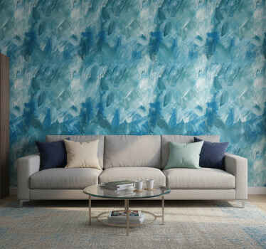 Ornamental wallpaper in blue abstract brush stroke - TenStickers