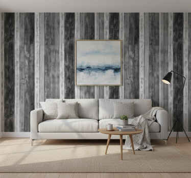 Ornamental wallpaper rustic gray wood planks - TenStickers