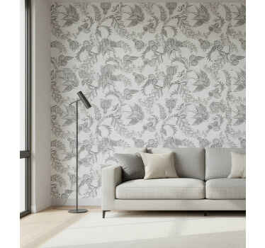 Papel tapiz para sala chintz floral gris - TenVinilo