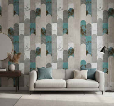 Living room wallpaper arched marble mosaic - TenStickers