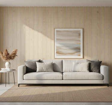 Living room wallpaper light oak slat design - TenStickers