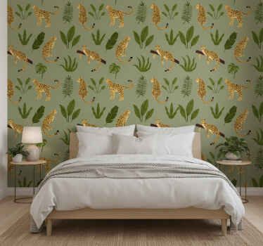 Wall paper in bedroom floral jungle leopard print - TenStickers