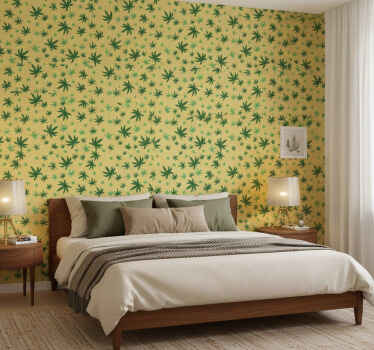 Seamless cannabis pattern wall paper in bedroom - TenStickers