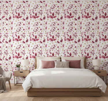 Burgundy leaves with golden dots wall paper in bedroom - TenStickers