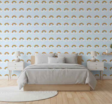 Colorful rainbow and clouds wall paper in bedroom - TenStickers