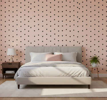 Wall paper in bedroom black heart design - TenStickers