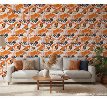 Carta da parati ornamentale pennellate arancioni astratte - TenStickers