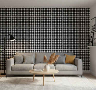 Carta da parati ornamentale motivo gingham bianco e nero - TenStickers