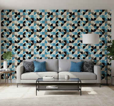 Retro sininen bauhaus-kuvio ornamentti tapetti - Tenstickers