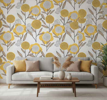Carta da parati ornamentale motivo floreale giallo astratto - TenStickers