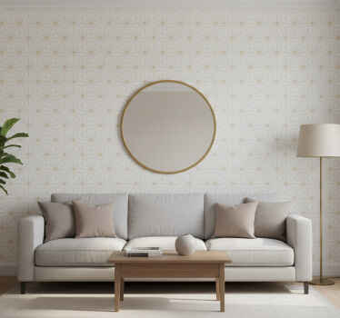 Living area wallpaper in white and gold lines - TenStickers