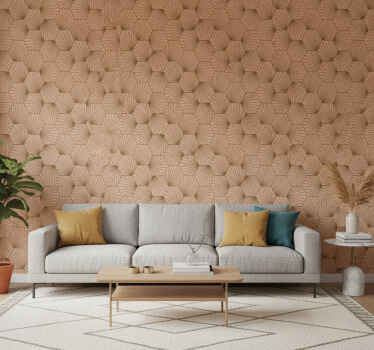 Living area wallpaper in brown hexagon lines - TenStickers