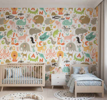 Carta da parati animali animali per bambini con lettere - TenStickers