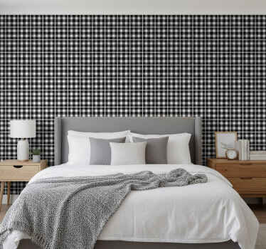 Black and white gingham pattern wall paper in bedroom - TenStickers