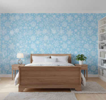 Wall paper in bedroom white snowflakes on blue - TenStickers