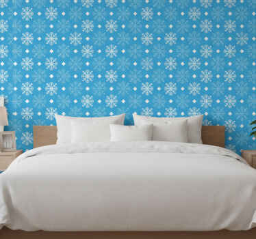 Snowflakes blue tones wall paper in bedroom - TenStickers
