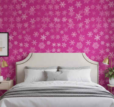 Wall paper in bedroom pink snowflakes design - TenStickers