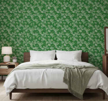 Green magnolia twig pattern wall paper in bedroom - TenStickers
