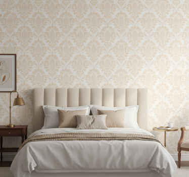 Wall paper in bedroom beige damask design - TenStickers