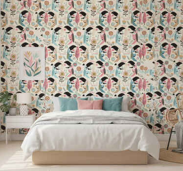 Wall paper in bedroom tropical toucan design - TenStickers