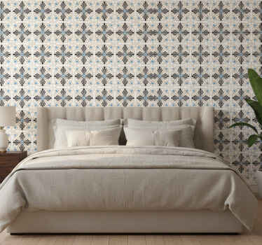 Wall paper in bedroom retro botanical tiles - TenStickers