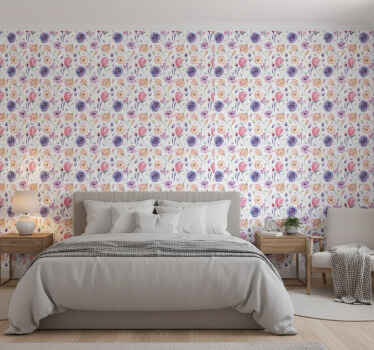 Floral bloom pattern wall paper in bedroom - TenStickers