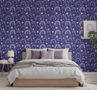 Purple rainbows wall paper in bedroom - TenStickers