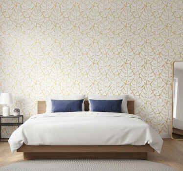 Graceful tropical leaves wall paper in bedroom - TenStickers