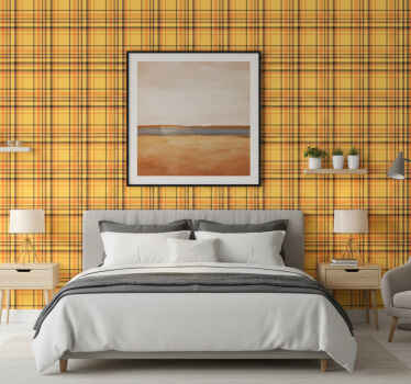 Checked fabric cover wall paper in bedroom - TenStickers