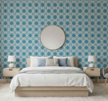 Wall paper in bedroom with intricate geometric design - TenStickers