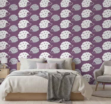 Wall paper in bedroom with adorable hedgehog motif - TenStickers