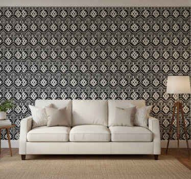 Muster tapete schwarz-weißes boho-muster - TenStickers
