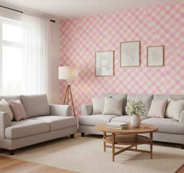 Texture pattern wallpaper in pink checked design - TenStickers