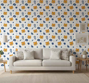 Papel pintado animal cabeza de cachorro de tigre y libélula - TenVinilo