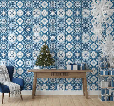 Papel de parede natal azulejos de flocos azuis - TenStickers