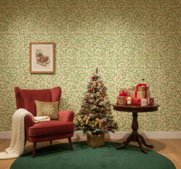 Papel de parede natal padrão de berries festivas - TenStickers