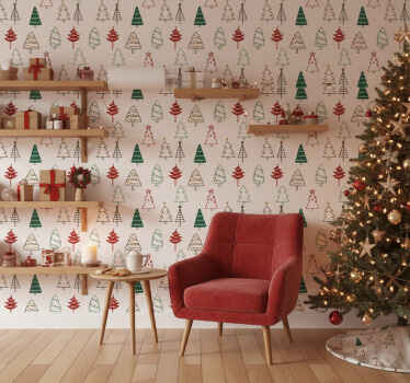 Papel de parede natal com padrão de Árvores festivas - TenStickers