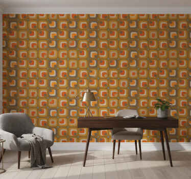 Tapeta do biura w retro kwadratowy wzór lat 70. - TenStickers