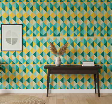 Hallway wallpaper geometric triangle pattern - TenStickers